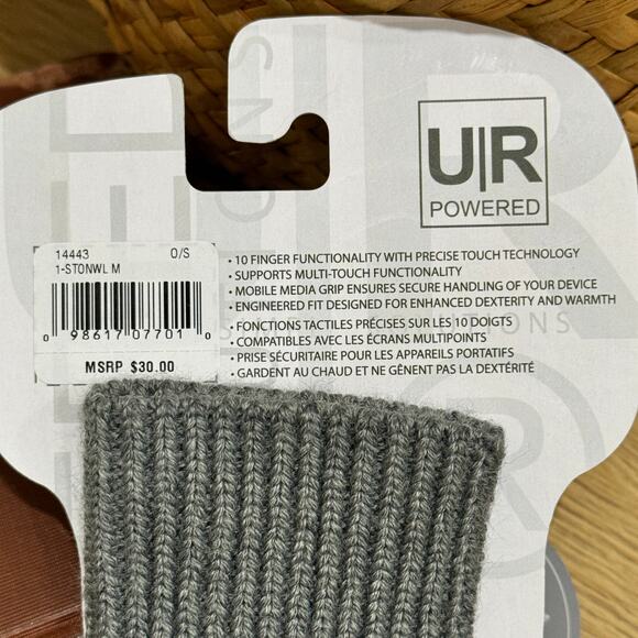 U|R Touchscreen Gloves NWT Grey Acrylic Wool Blend One Size - Picture 3 of 5